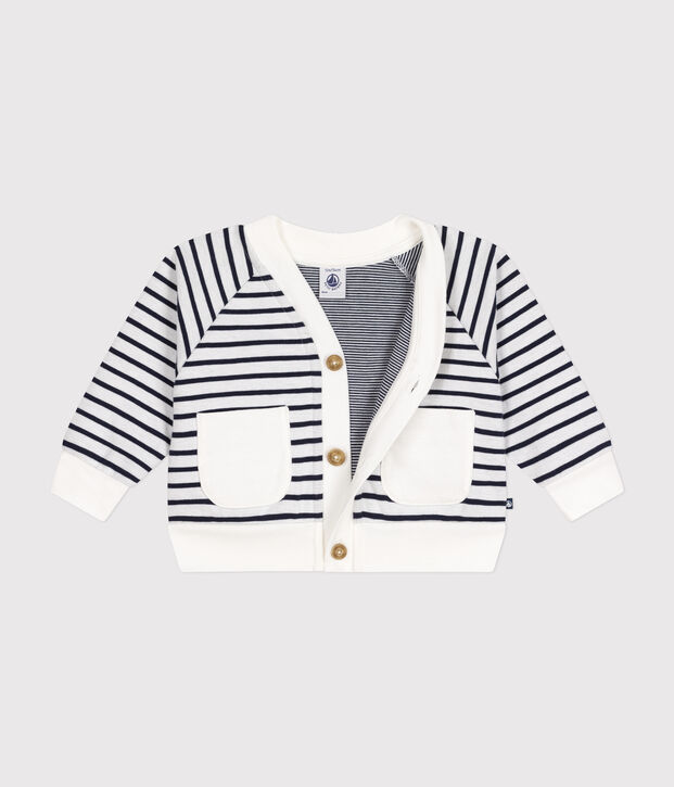 Baby-Cardigan aus dickem Jersey weiss/blau