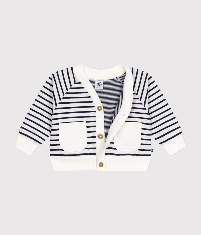 Baby-Cardigan aus dickem Jersey weiss MARSHMALLOW/blau SMOKING