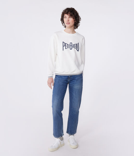 Damen-Sweatshirt aus bedruckter Baumwolle weiss MARSHMALLOW