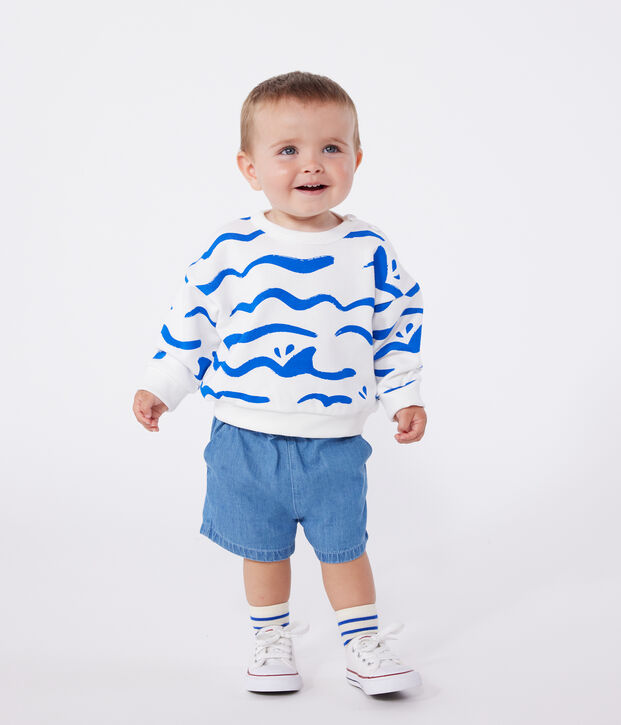Baby-Sweatshirt aus Baumwolle mit Hai-Motiv blau/blau