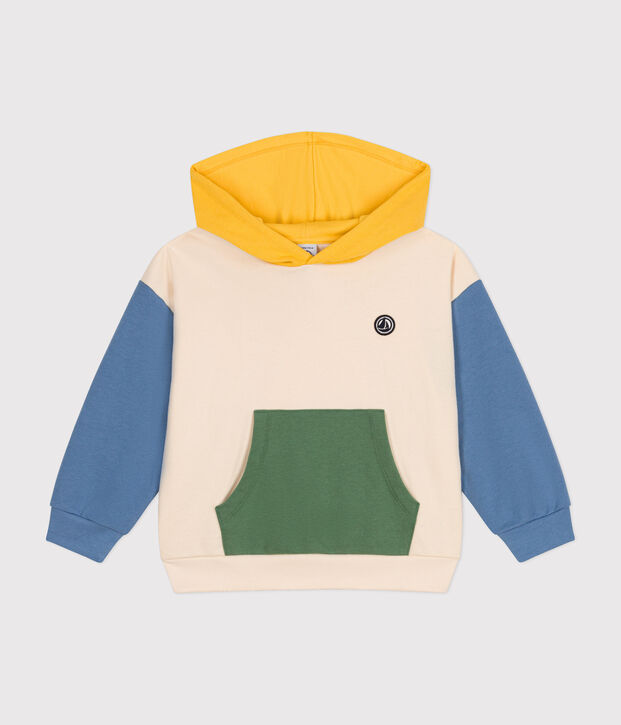 Kinder-Sweatshirt mit Kapuze aus Molton f&uuml;r Jungen naturfarben/vielfarbig