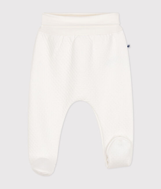 Baby-Hose mit Füßchen aus gestepptem Doppeljersey weiss MARSHMALLOW