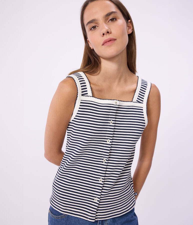 Damen-Tanktop aus Baumwolle mit Streifen blau/weiss