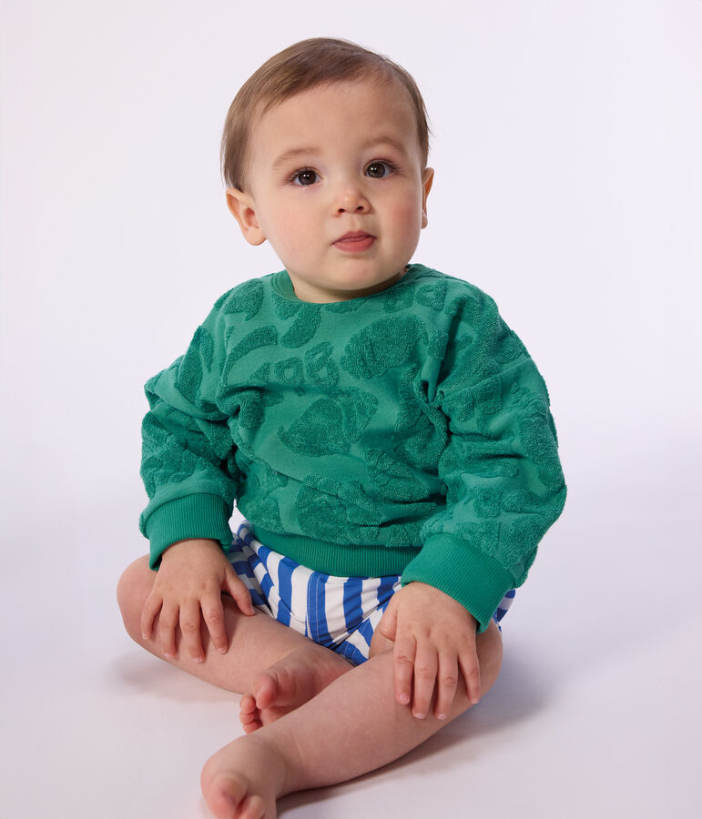 Baby-Kapuzensweatshirt aus Baumwolle mit Palmenmotiv gr&uuml;n