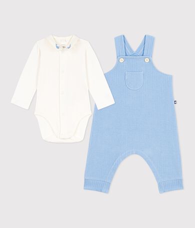 Baby-Set Latzhose/Body aus einfarbiger Baumwolle mit h&uuml;bschen Stickereien