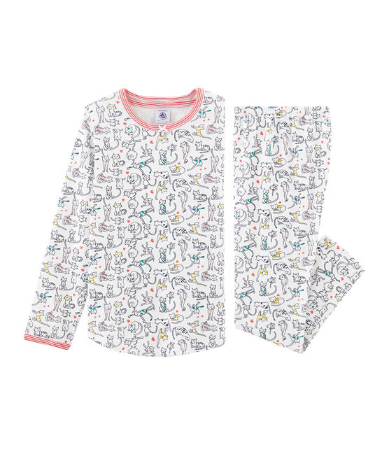 Rippstrick-Pyjama für Mädchen weiss MARSHMALLOW/weiss MULTICO