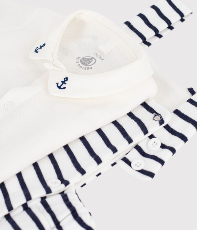 2-teiliges Baby-Set aus Baumwolle mit Streifen und Stickereien weiss/blau