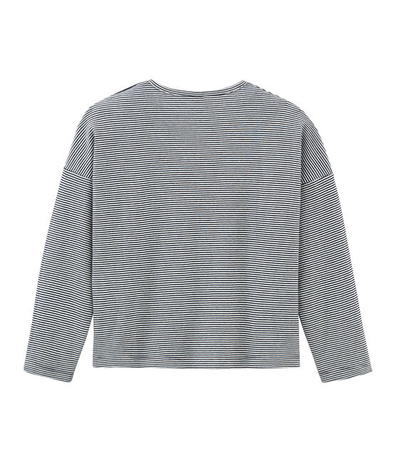 Langärmeliges Kinder-T-Shirt Mädchen blau SMOKING/weiss MARSHMALLOW