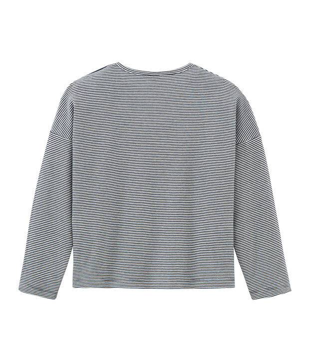 Lang&auml;rmeliges Kinder-T-Shirt M&auml;dchen blau/weiss