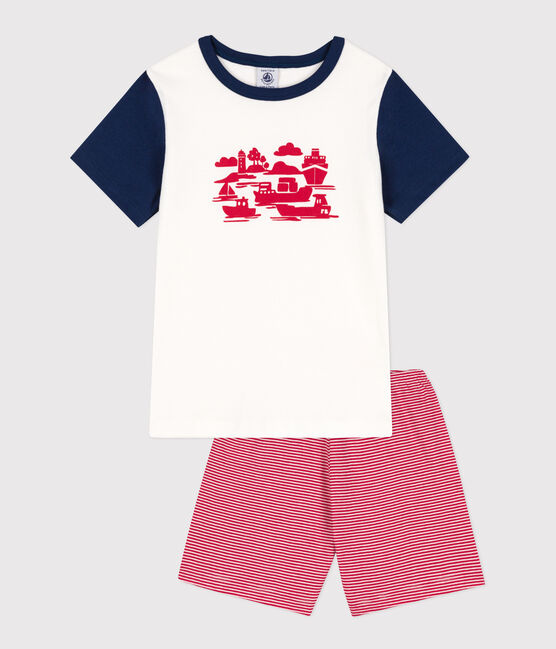 Kinder-Kurzpyjama Le Havre aus Baumwolle für Jungen weiss MARSHMALLOW/weiss MULTICO