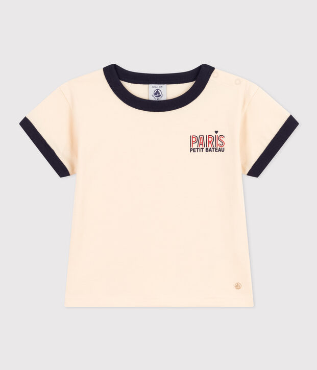 Kurz&auml;rmeliges Baby-T-Shirt aus leichtem Jersey naturfarben/blau