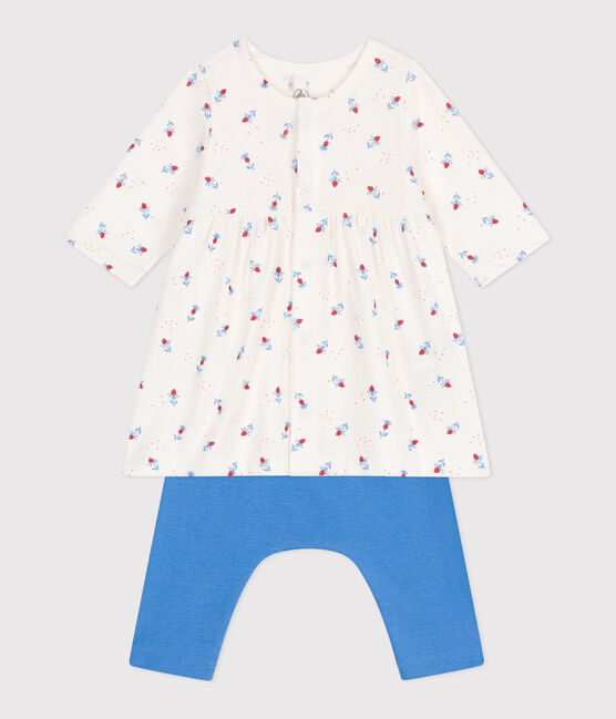 Baby-Kleid und Leggings aus Baumwolle weiss MARSHMALLOW/weiss MULTICO