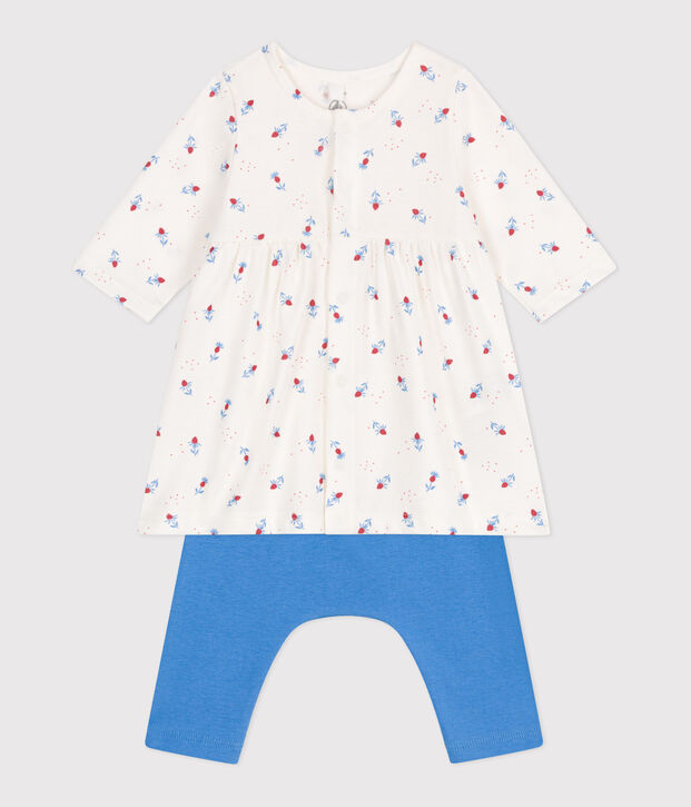 Baby-Kleid und Leggings aus Baumwolle weiss/vielfarbig