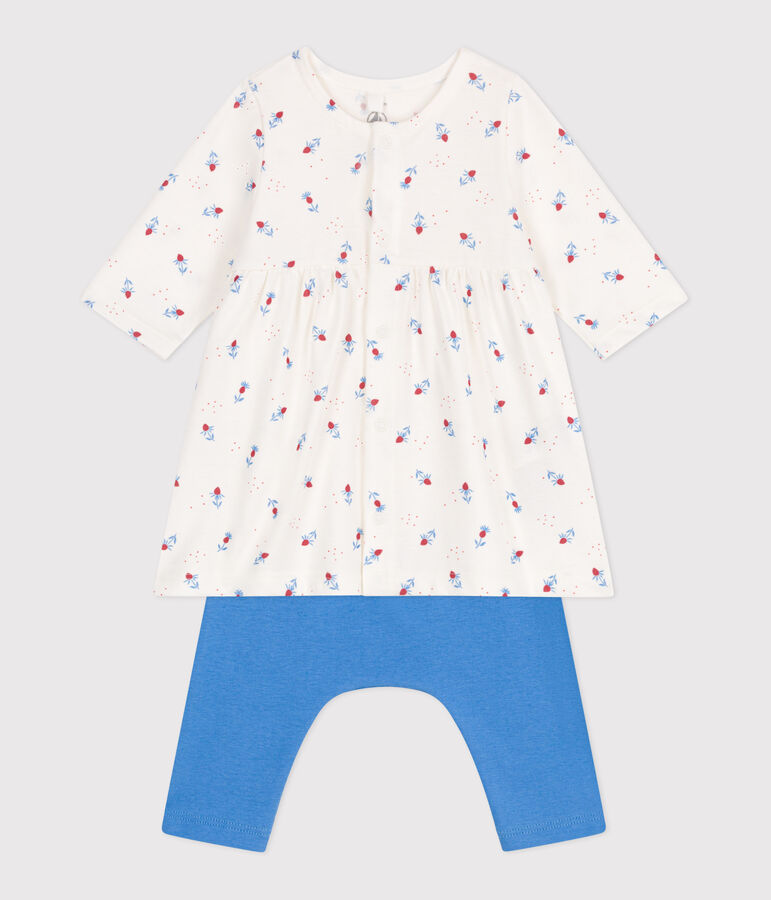 Baby-Kleid und Leggings aus Baumwolle weiss/vielfarbig