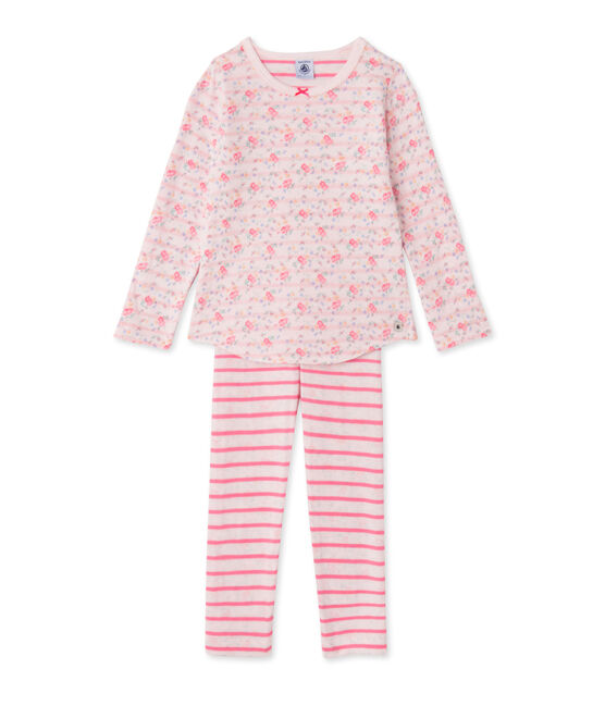 Wendbarer Mädchen-Schlafanzug aus gedoppeltem Jersey rosa VIENNE/rosa ROSE/ MULTICO