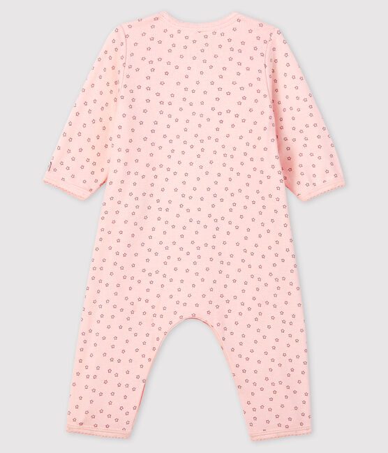 Baby-Bodyjama ohne Füße aus Bio-Baumwolle mit kleinem Sternen-Motiv für Mädchen rosa FLEUR/grau CONCRETE