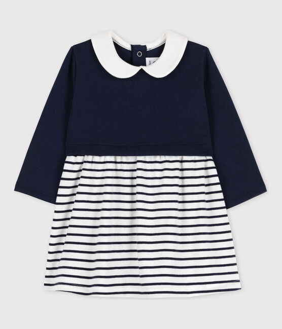 Langärmeliges Kleid für Mädchen blau SMOKING/weiss ECUME