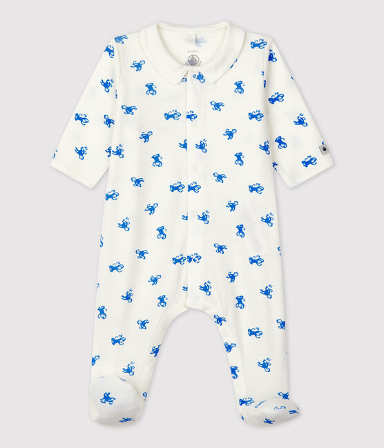 Baby-Strampler aus Bio-Baumwolle weiss MARSHMALLOW/blau BRASIER