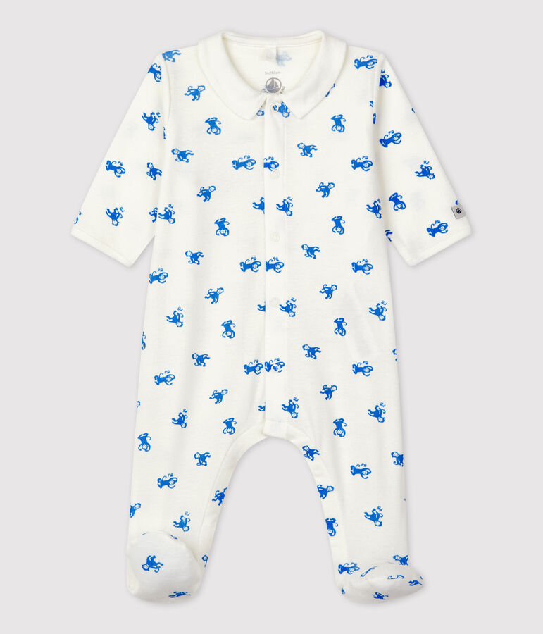 Baby-Strampler aus Bio-Baumwolle weiss/blau