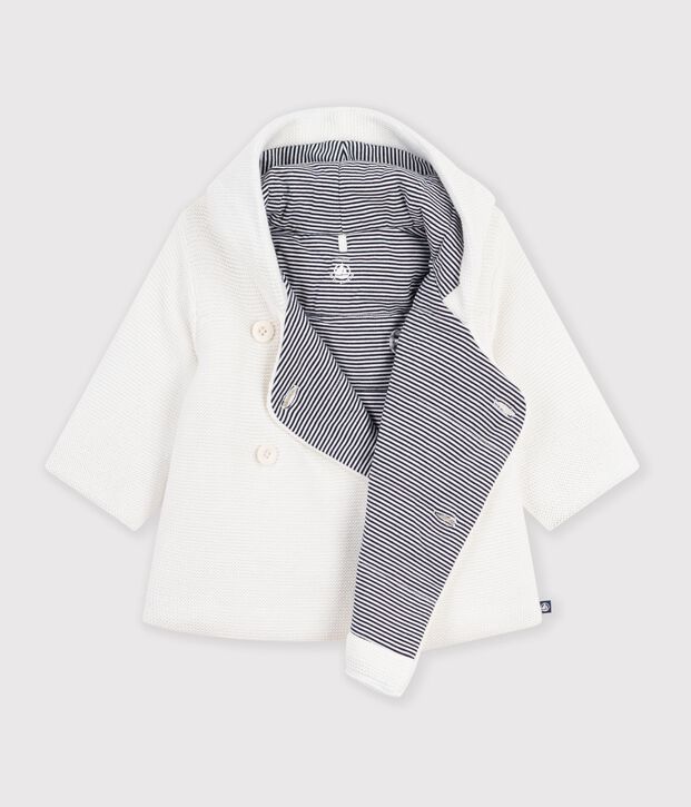 Wattierte Baby-Jacke aus Strick mit Ringelstreifen-Futter weiss