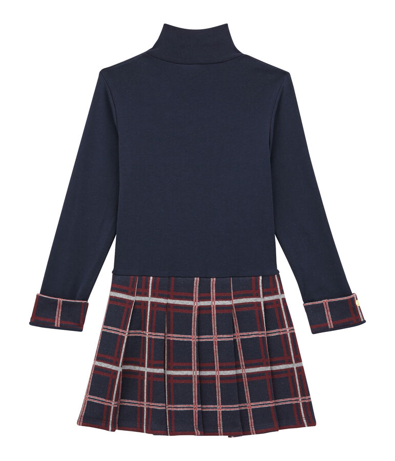 M&auml;dchen Rollkragenkleid im Materialmix blau SMOKING/weiss MULTICO