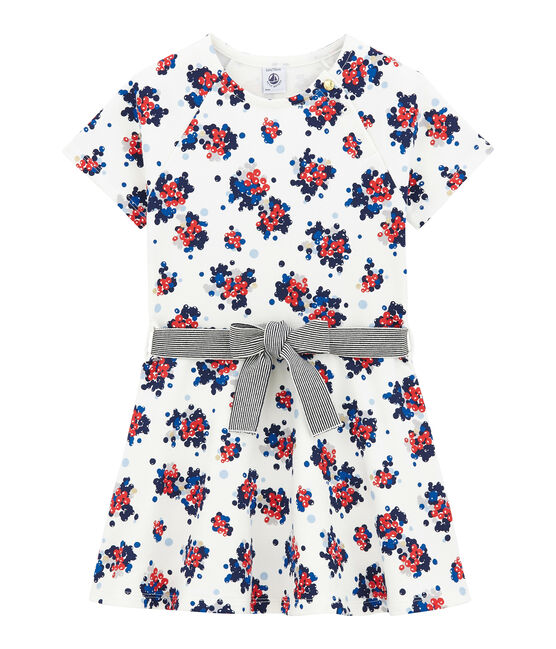 Geblümtes Kleid aus Molton weiss MARSHMALLOW/weiss MULTICO