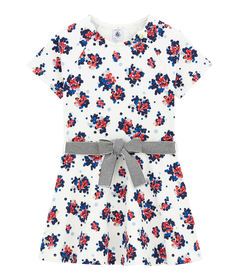 Gebl&uuml;mtes Kleid aus Molton weiss MARSHMALLOW/weiss MULTICO