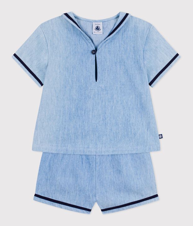 2-teiliges Baby-Set aus Chambray, T-Shirt mit Matrosenkragen blau
