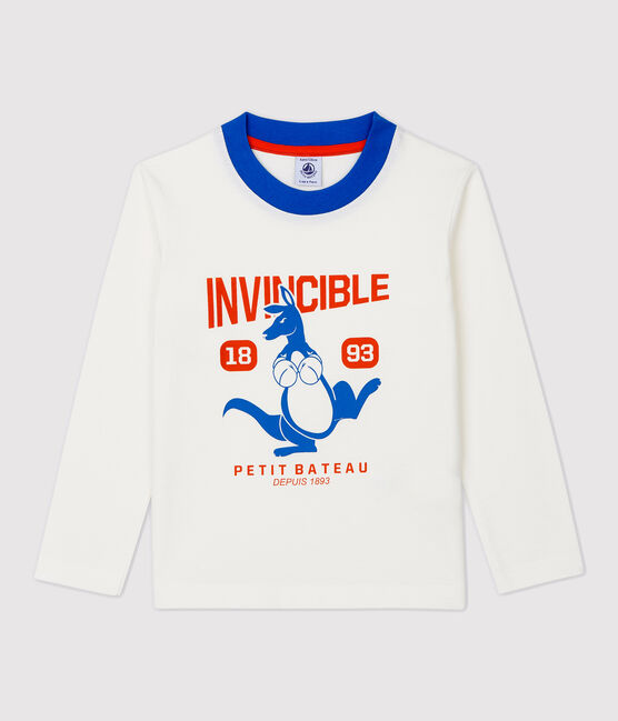 Langärmeliges Kinder-T-Shirt aus Baumwolle für Jungen weiss MARSHMALLOW