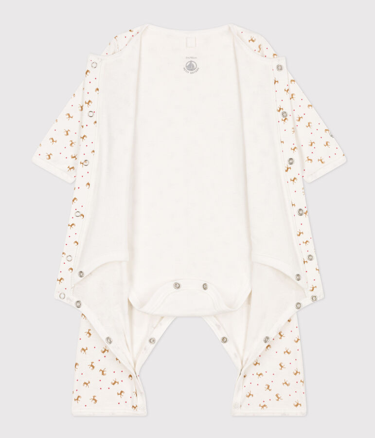 Baby-Bodyjama aus Rippstrick ohne F&uuml;&szlig;e rot MARSHMALLOW/weiss HARISSA