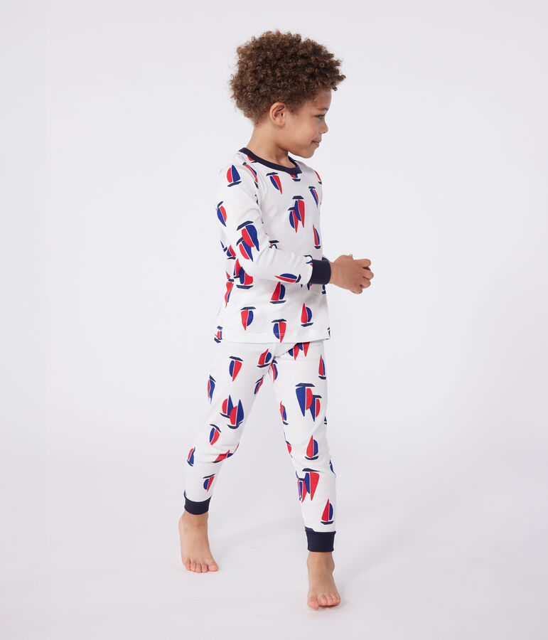 Kinder-Pyjama aus Baumwolle mit Schiffchen weiss MARSHMALLOW/weiss MULTICO