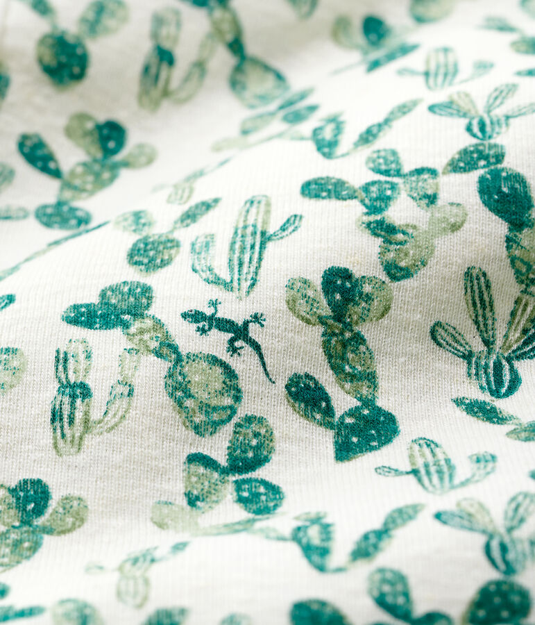 Baby-Kurzoverall aus Baumwolle/Leinen mit Kaktus-Motiv weiss/vielfarbig
