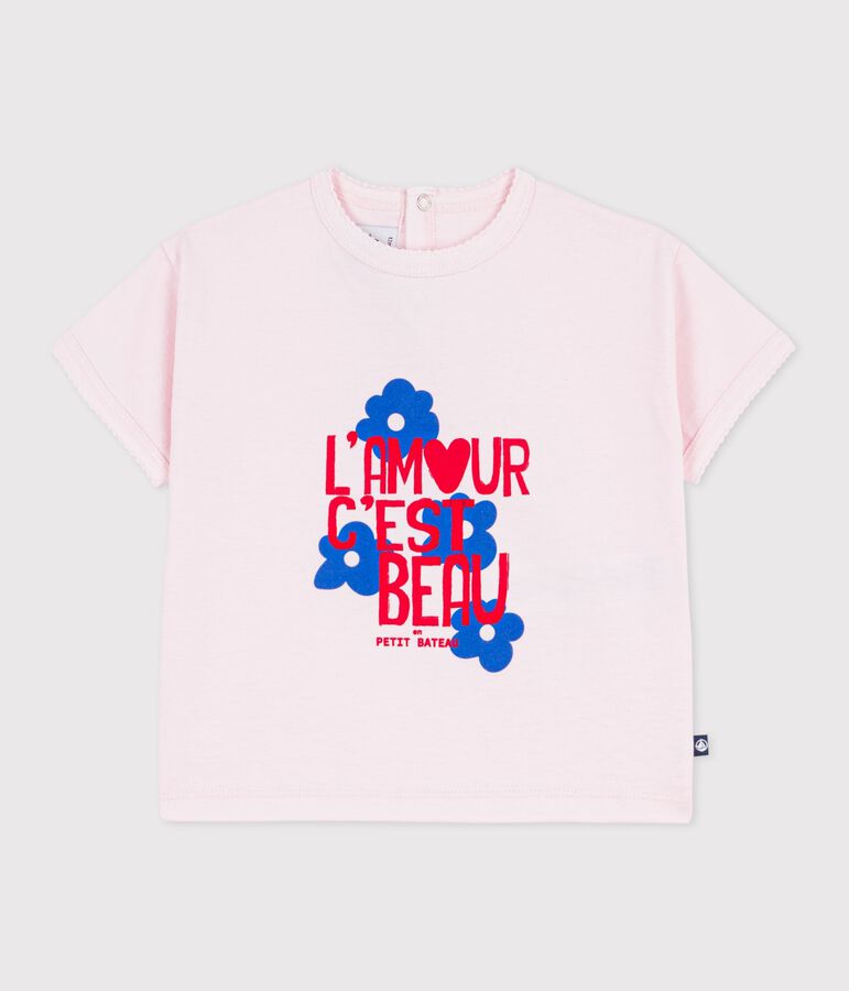 Kurz&auml;rmeliges Baby-T-Shirt aus Baumwolle mit Motiv rosa