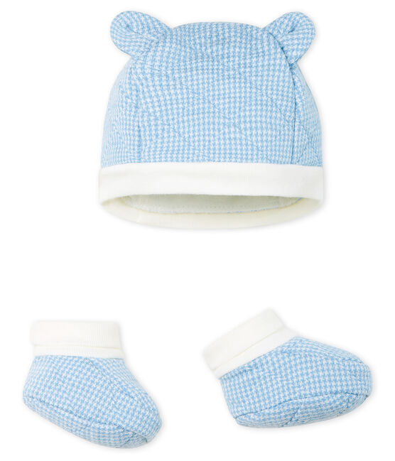 Set mit Mützchen und Babyschuhen aus gestepptem Doppeljersey für Jungen. VARIANTE 1 CN