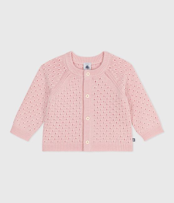 Baby-Cardigan aus einfarbigem Woll- und Baumwollstrick rosa JOLI