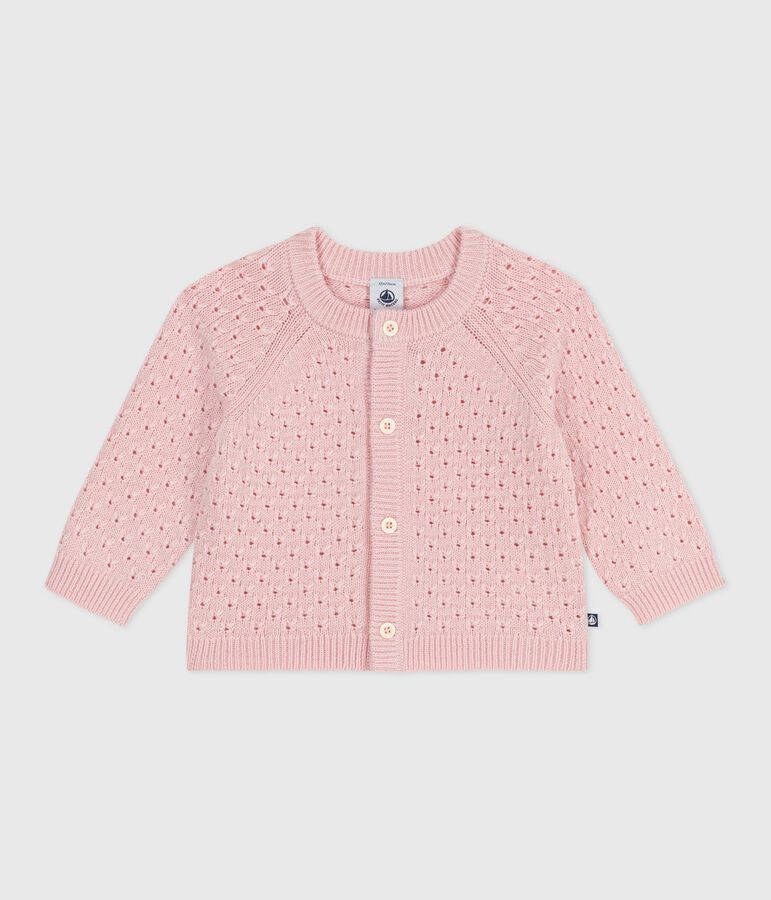 Baby-Cardigan aus einfarbigem Woll- und Baumwollstrick rosa