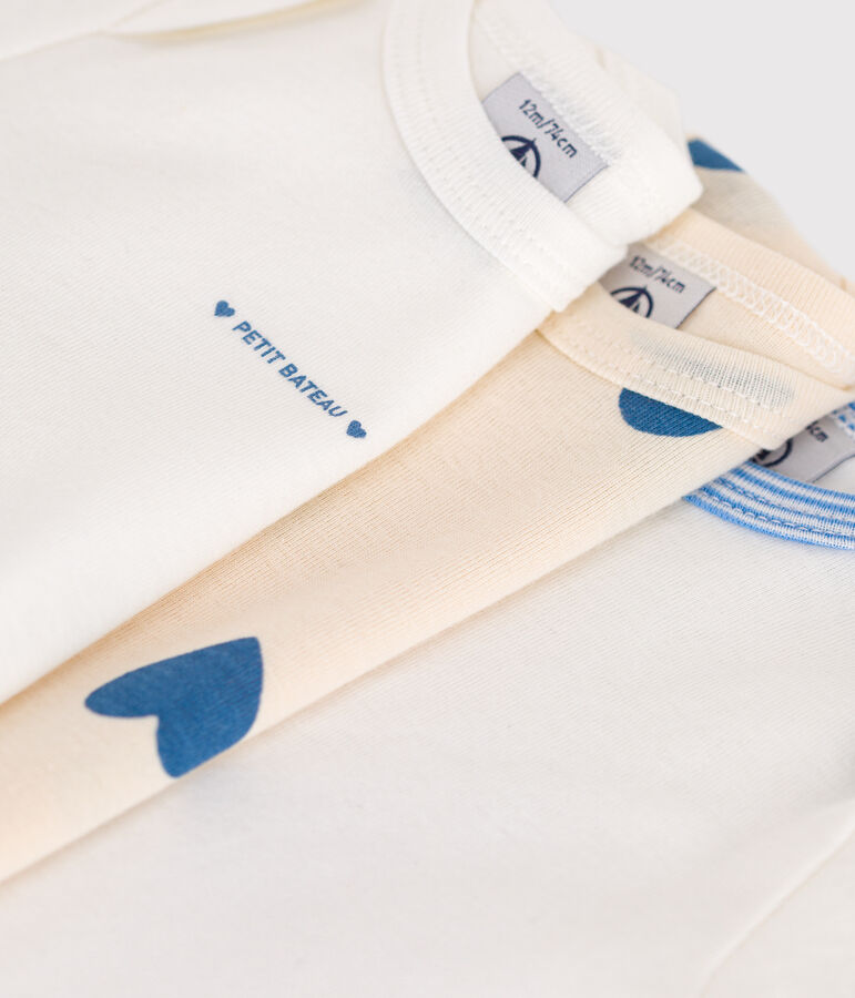 Lang&auml;rmelige Baby-Bodys aus Baumwolle mit blauen Herzen im 3er-Set vielfarbig