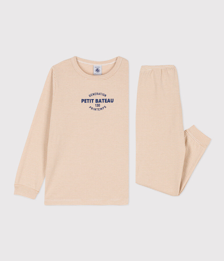 Kinderpyjama aus Baumwolle mit Streifen beige/weiss