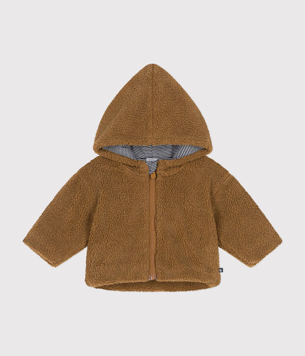 Baby-Jacke mit Kapuze aus Sherpa braun