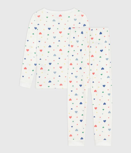 Kinder-Pyjama aus Baumwolle mit eng anliegenden Beinen und Herzmotiv weiss MARSHMALLOW/weiss MULTICO