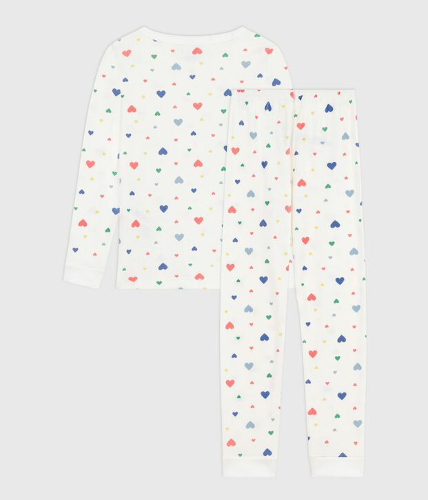 Baumwollpyjama f&uuml;r Kinder mit Herzchenmuster, sehr figurbetont weiss/vielfarbig