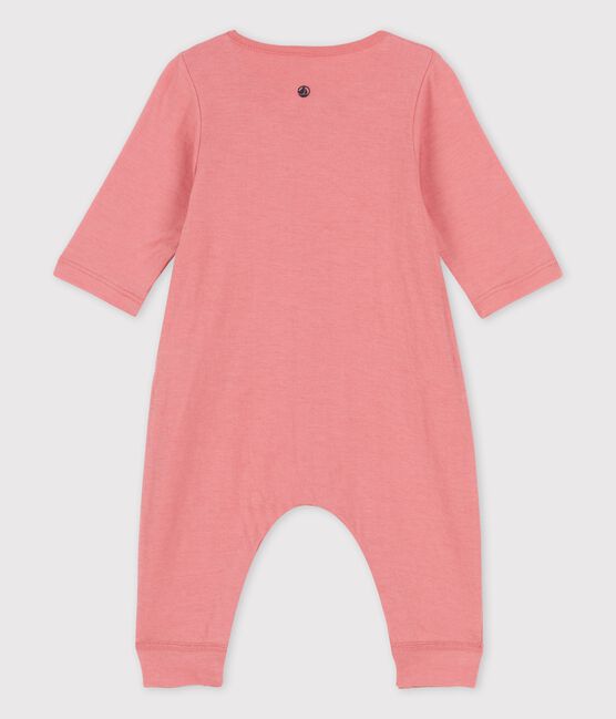 Langer einfarbiger Baby-Overall aus Bio-Doppeljersey rosa PAPAYE