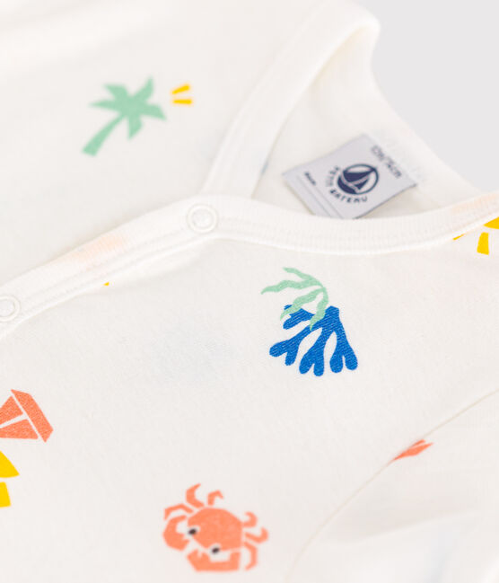 Baby-Kurzoverall aus bedruckter Baumwolle weiss MARSHMALLOW/weiss MULTICO
