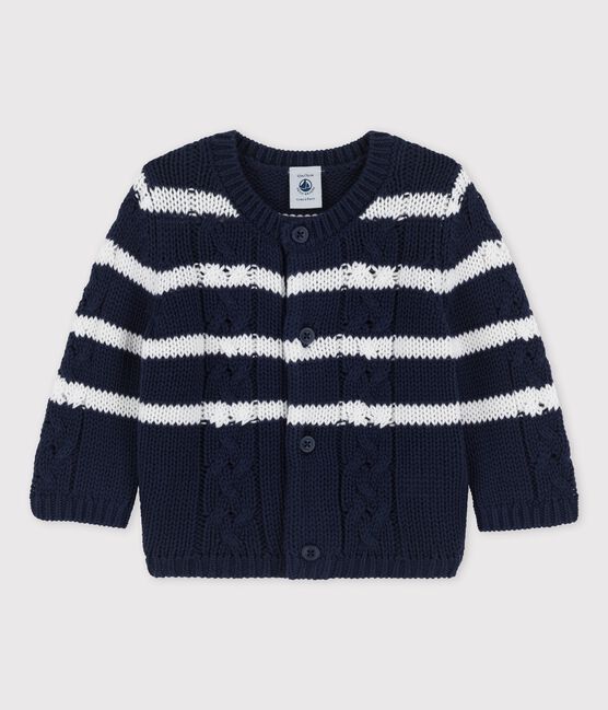 Baby-Strickjacke mit Zöpfen blau SMOKING/weiss MARSHMALLOW