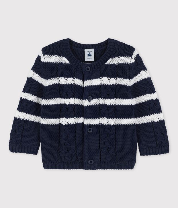 Baby-Strickjacke mit Z&ouml;pfen blau/weiss