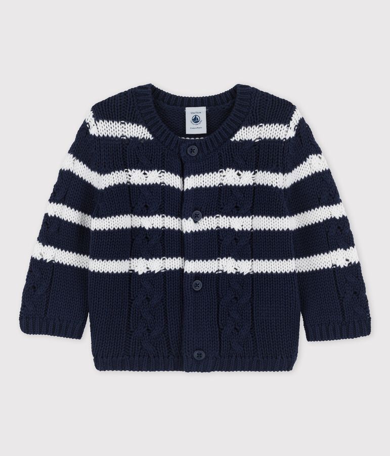 Baby-Strickjacke mit Z&ouml;pfen blau/weiss
