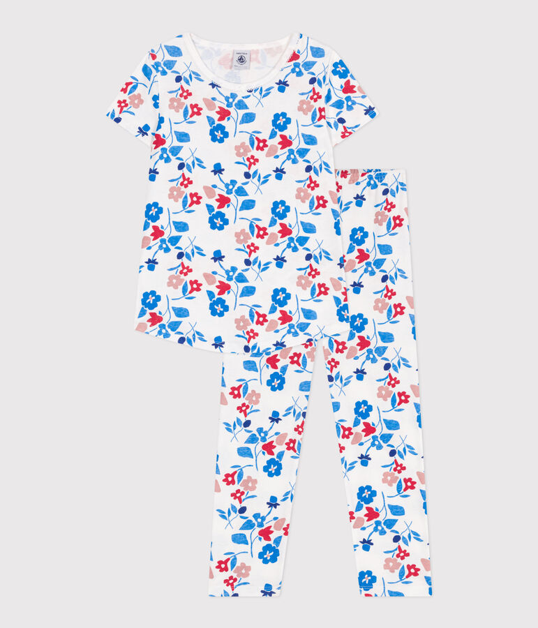 Kinder-Pyjama aus Baumwolle mit Blumenmotiv weiss/vielfarbig