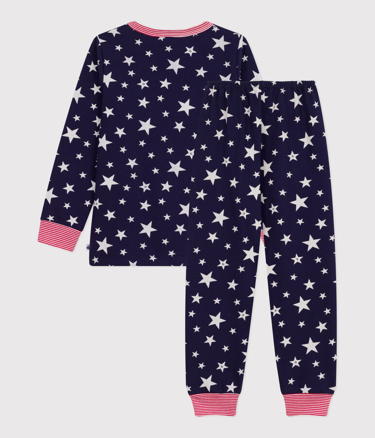 Kinder-Pyjama aus Molton mit Stern-Motiv blau/weiss