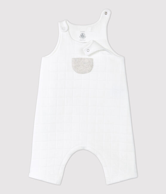 Baby-Latzhose aus gesteppter Bio-Baumwolle weiss MARSHMALLOW