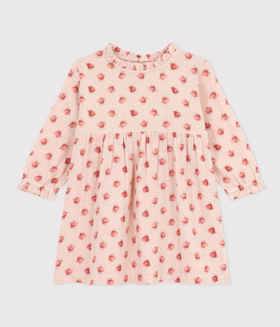 Langärmeliges Babykleid aus Musselin rosa SALINE/weiss MULTICO